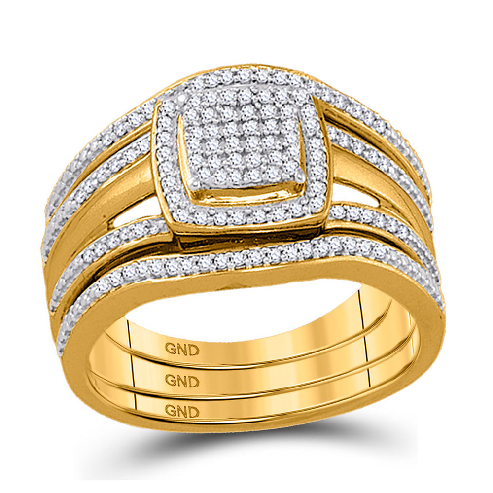 10kt Yellow Gold Round Diamond Bridal Wedding Ring Band Set 1/3 Cttw