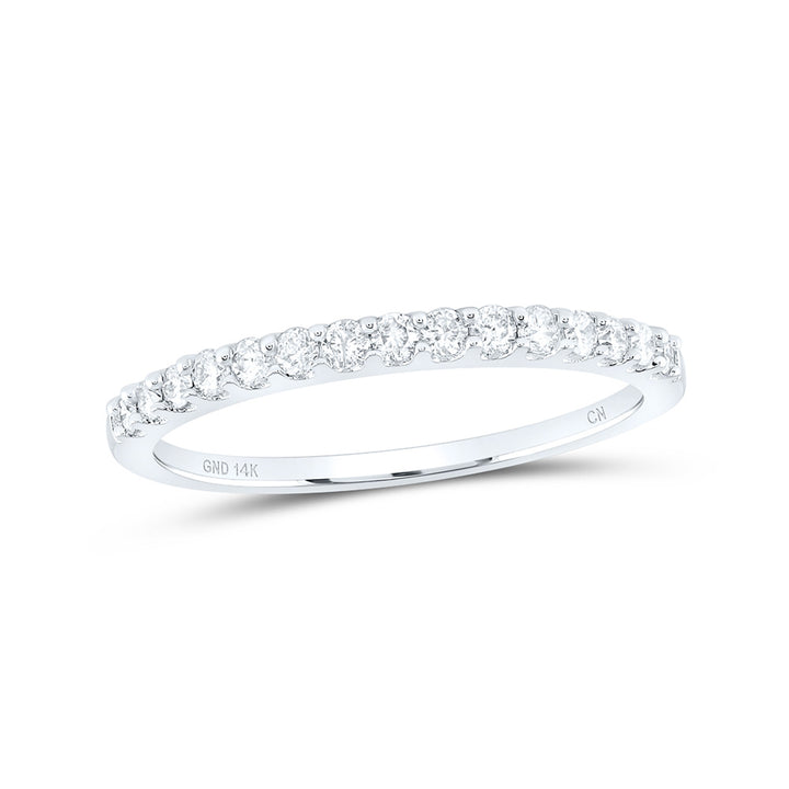 14kt White Gold Womens Round Pave-set Diamond Single Row Wedding Band 1/4 Cttw