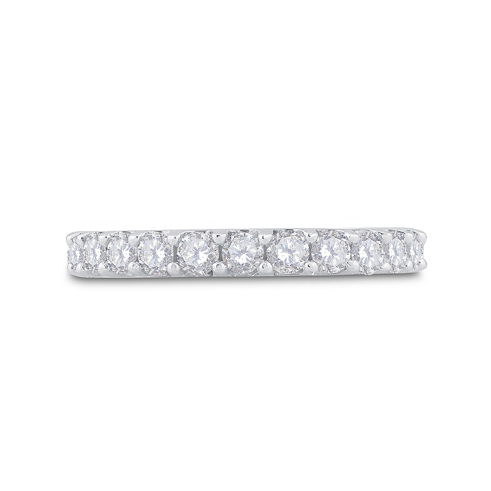 14kt White Gold Womens Round Pave-set Diamond Single Row Wedding Band 1 Cttw