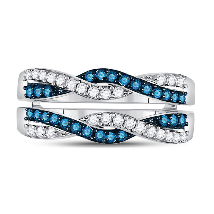 10kt White Gold Womens Round Blue Color Enhanced Diamond Band Ring 1/2 Cttw