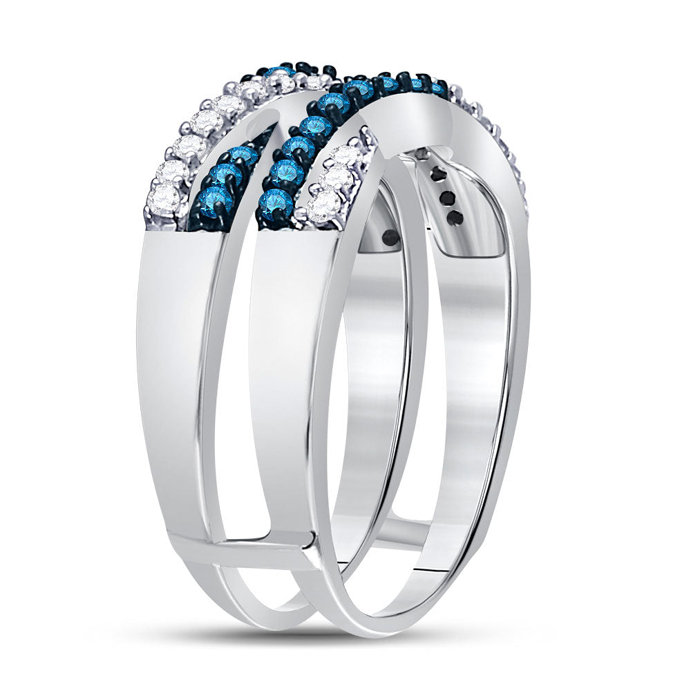 10kt White Gold Womens Round Blue Color Enhanced Diamond Band Ring 1/2 Cttw