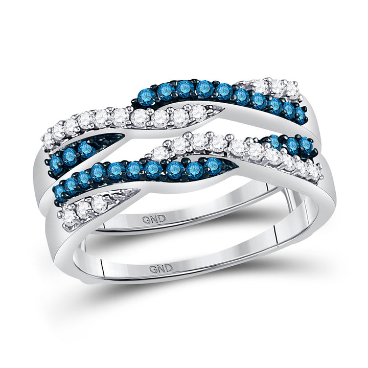 10kt White Gold Womens Round Blue Color Enhanced Diamond Band Ring 1/2 Cttw