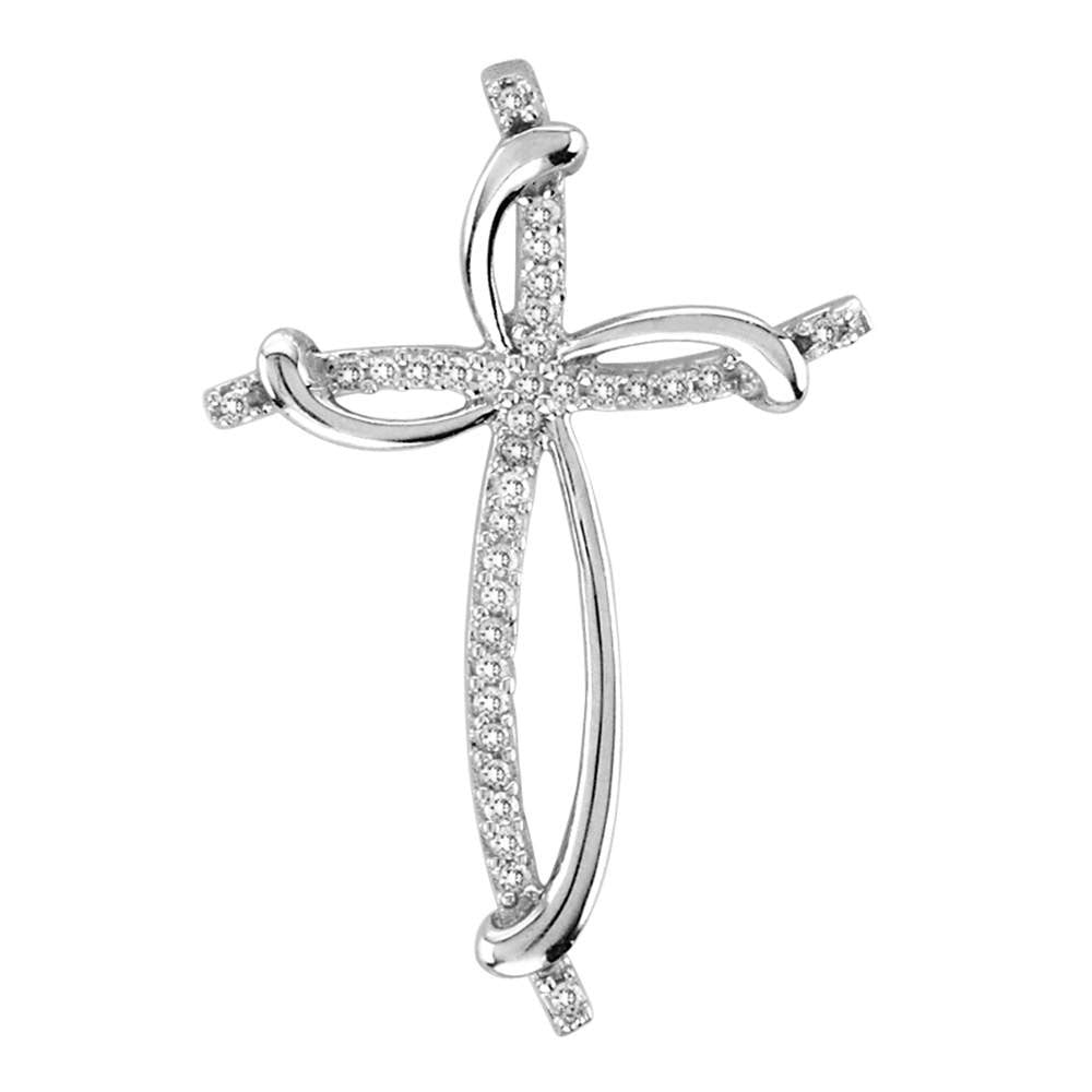 Sterling Silver Womens Round Diamond Cross Pendant 1/10 Cttw