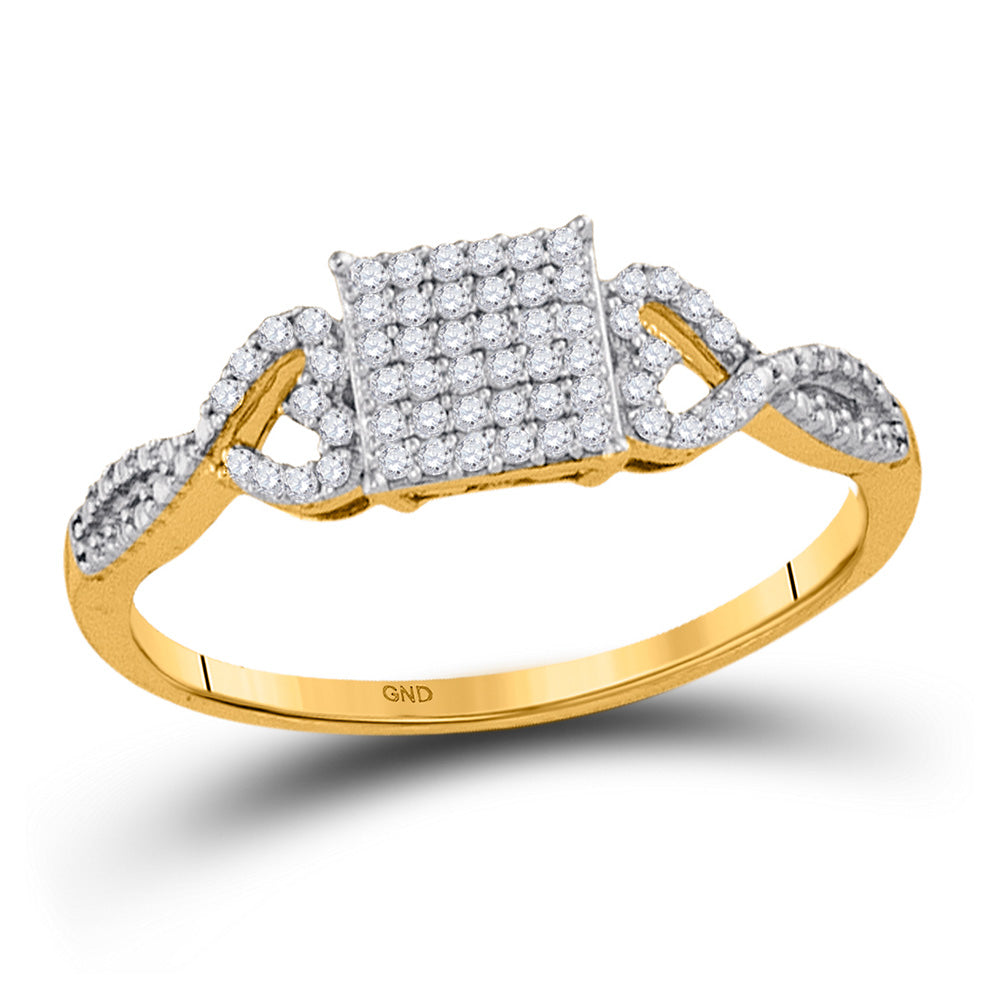 10kt Yellow Gold Womens Round Diamond Square Cluster Ring 1/5 Cttw