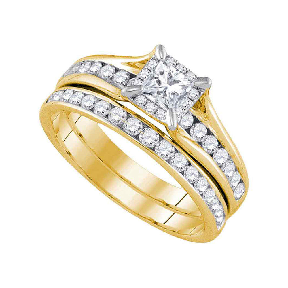 14kt Yellow Gold Princess Diamond Bridal Wedding Ring Band Set 1 Cttw