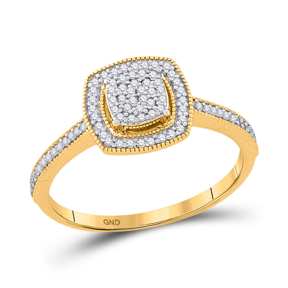 10kt Yellow Gold Womens Round Diamond Square Cluster Ring 1/5 Cttw