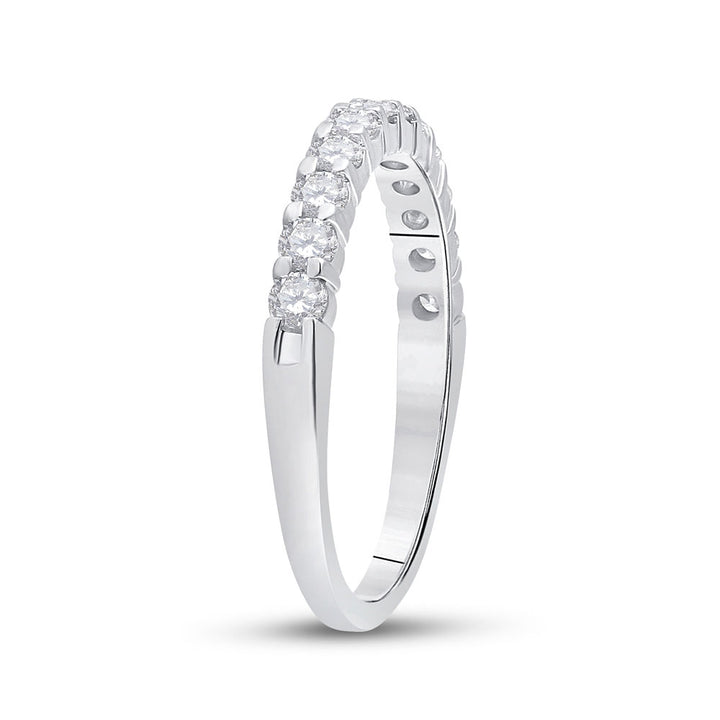 14kt White Gold Womens Round Diamond Single Row Band Ring 1/2 Cttw