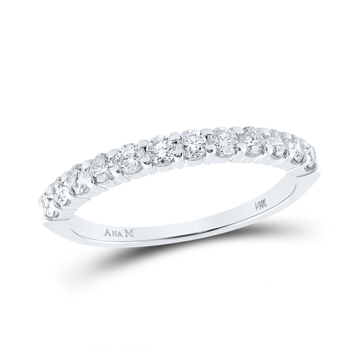 14kt White Gold Womens Round Diamond Single Row Band Ring 1/2 Cttw