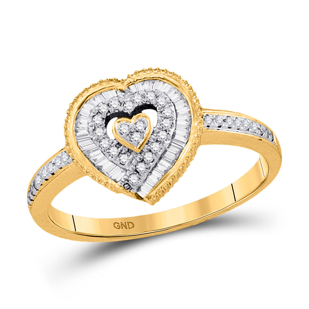 10kt Yellow Gold Womens Round Diamond Heart Ring 1/4 Cttw