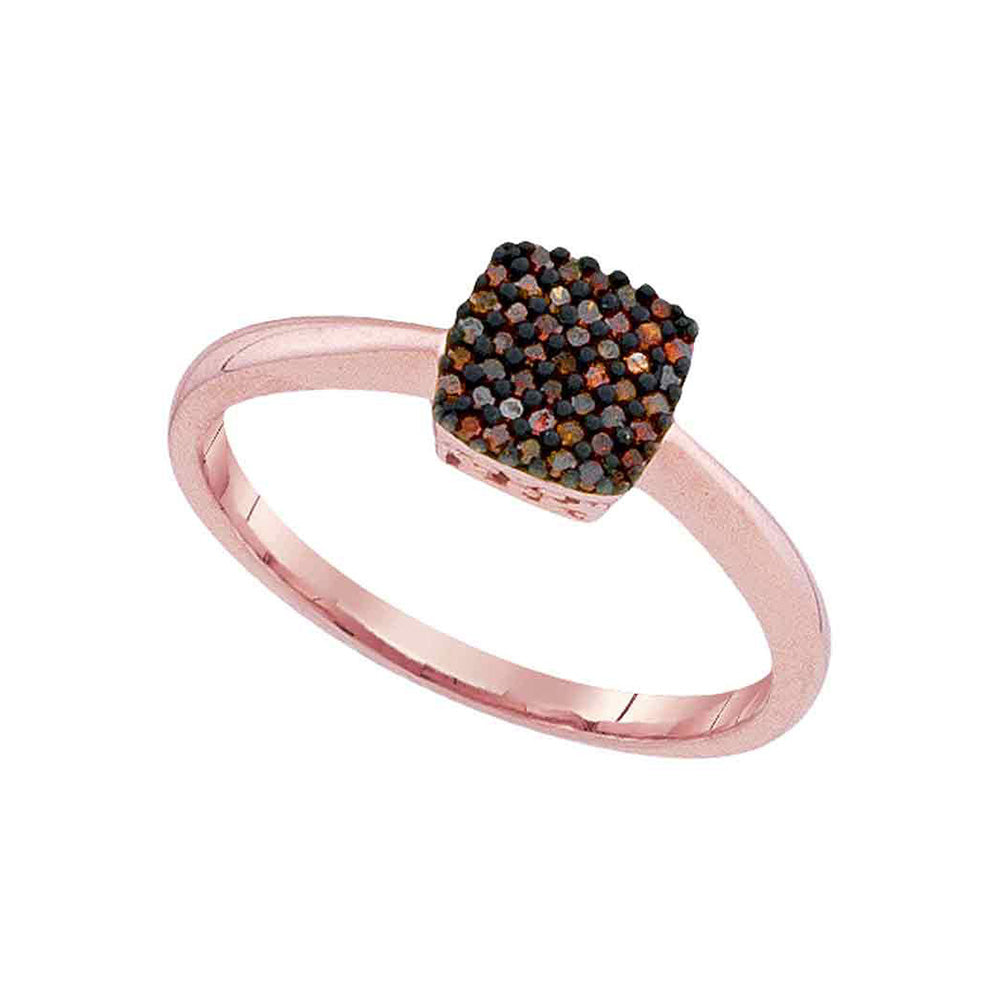 10kt Rose Gold Womens Round Red Color Enhanced Diamond Square Cluster Ring 1/8 Cttw