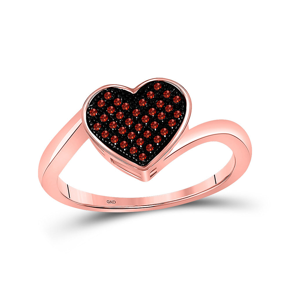 10kt Rose Gold Womens Round Red Color Enhanced Diamond Heart Ring 1/10 Cttw