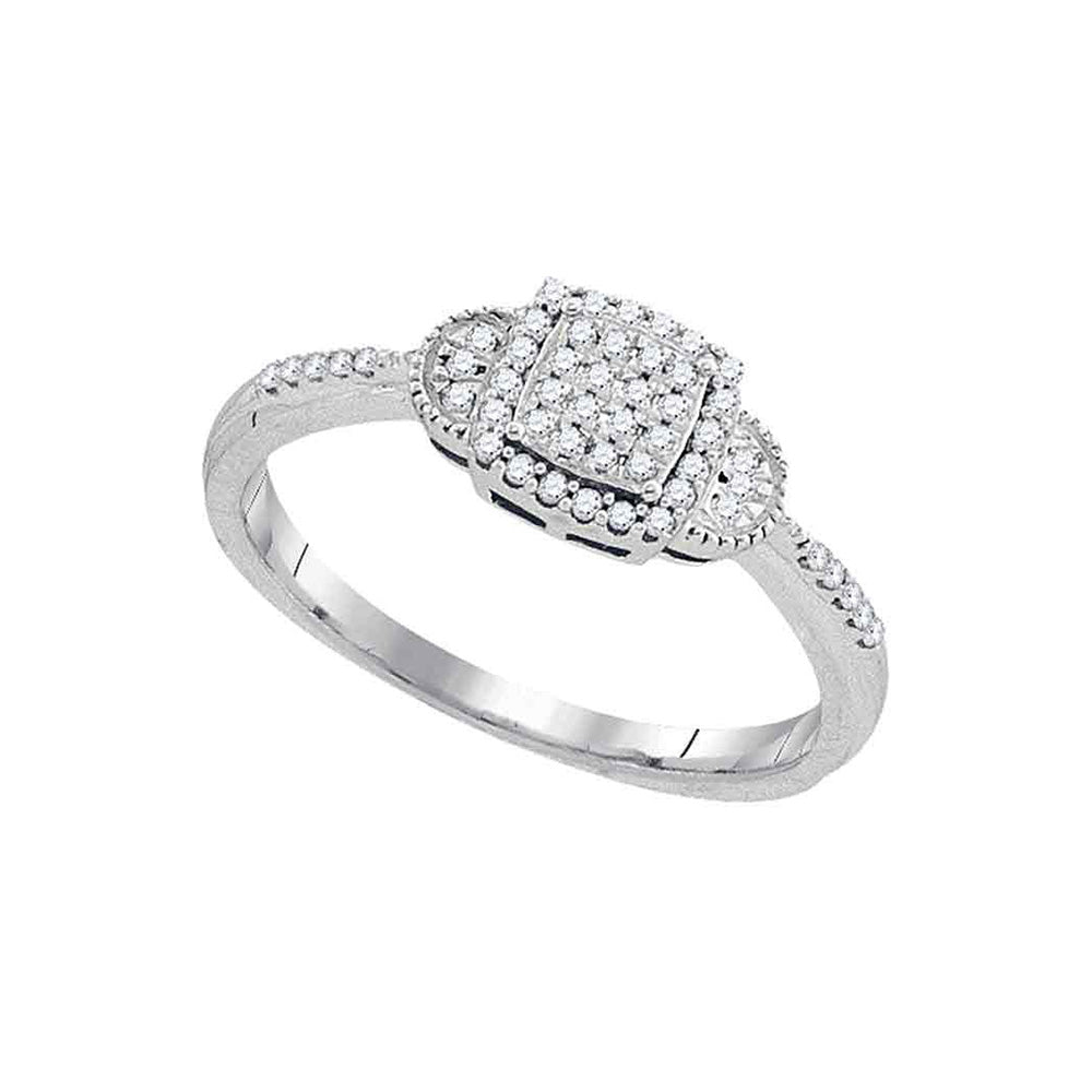 10kt White Gold Womens Round Diamond Square Cluster Ring 1/6 Cttw