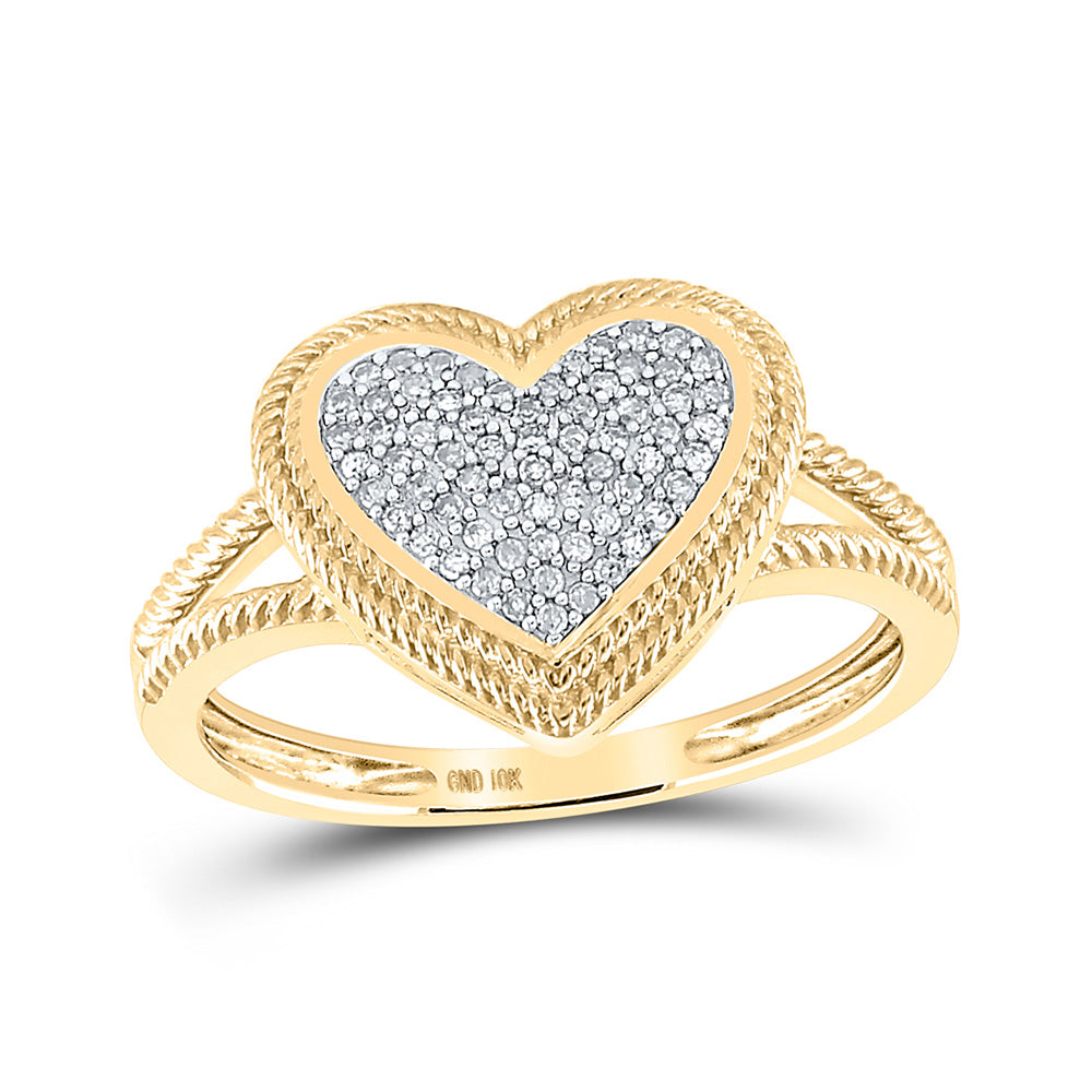 10kt Yellow Gold Womens Round Diamond Rope Heart Cluster Ring 1/6 Cttw