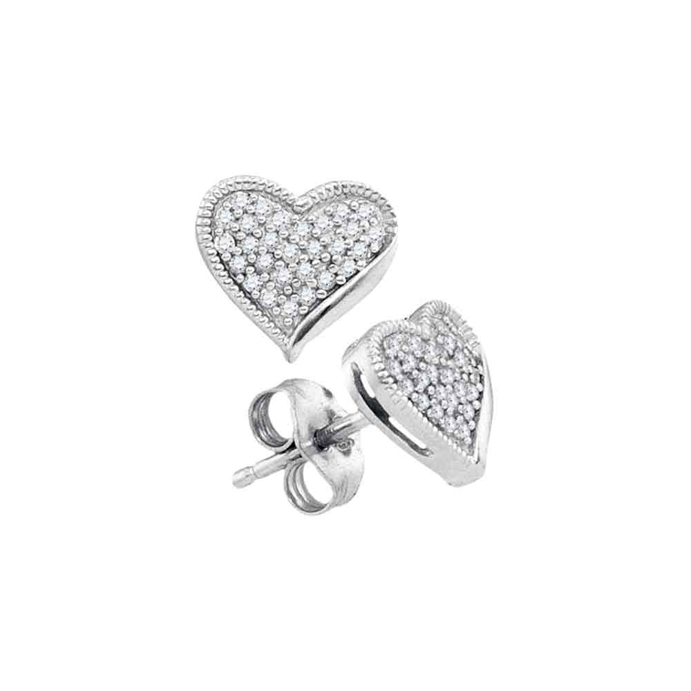 10kt White Gold Womens Round Diamond Heart Earrings 1/5 Cttw