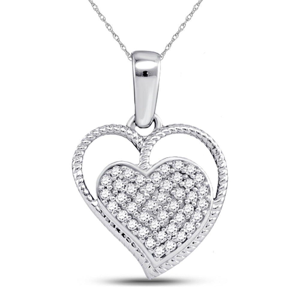 10kt White Gold Womens Round Diamond Heart Pendant 1/10 Cttw