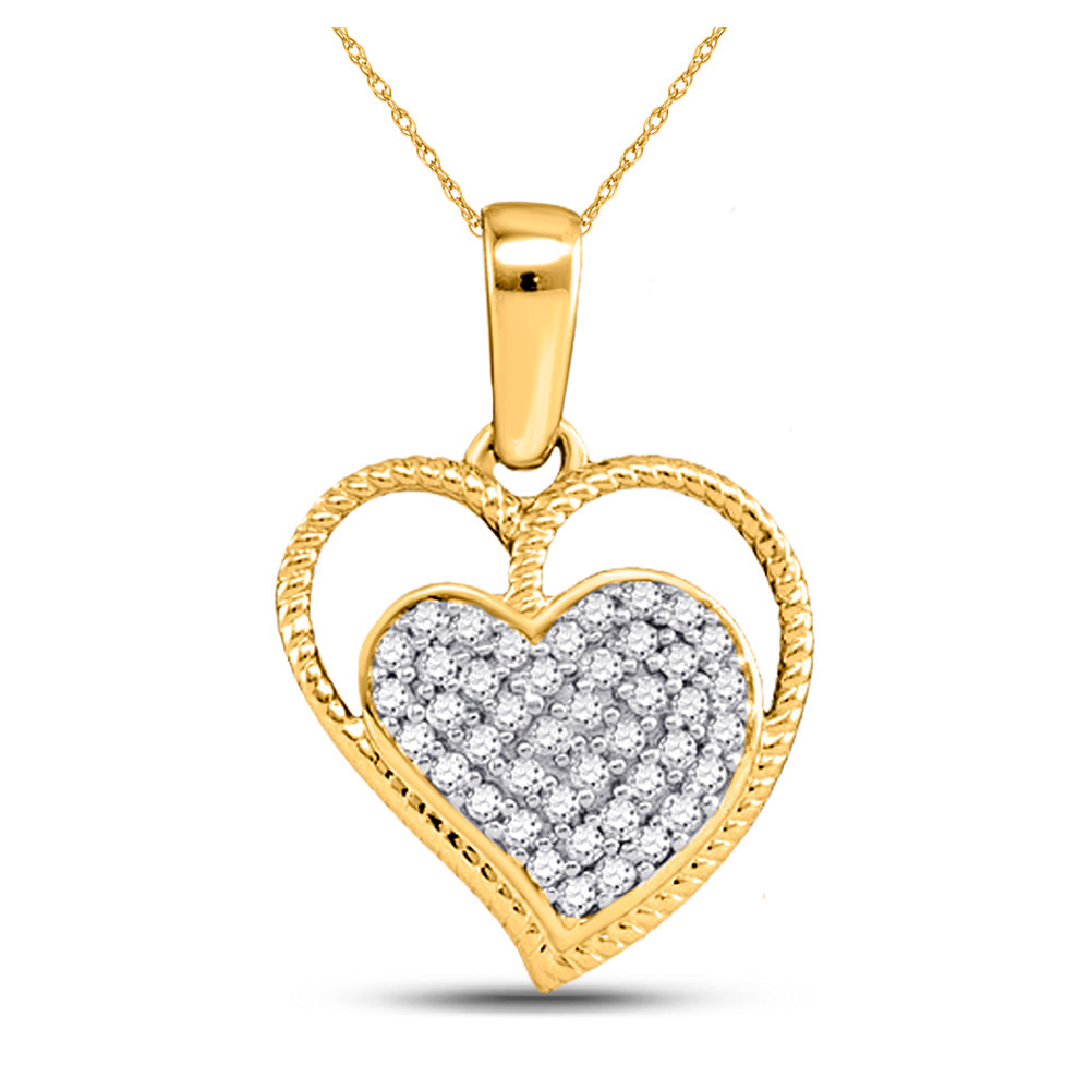 10kt Yellow Gold Womens Round Diamond Heart Milgrain Pendant 1/10 Cttw