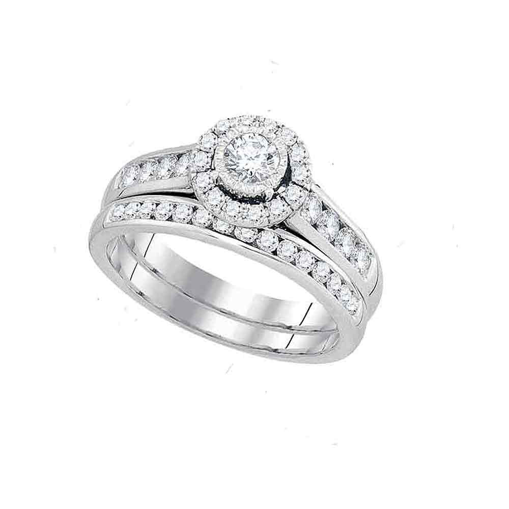 14kt White Gold Round Diamond Bridal Wedding Ring Band Set 1 Cttw