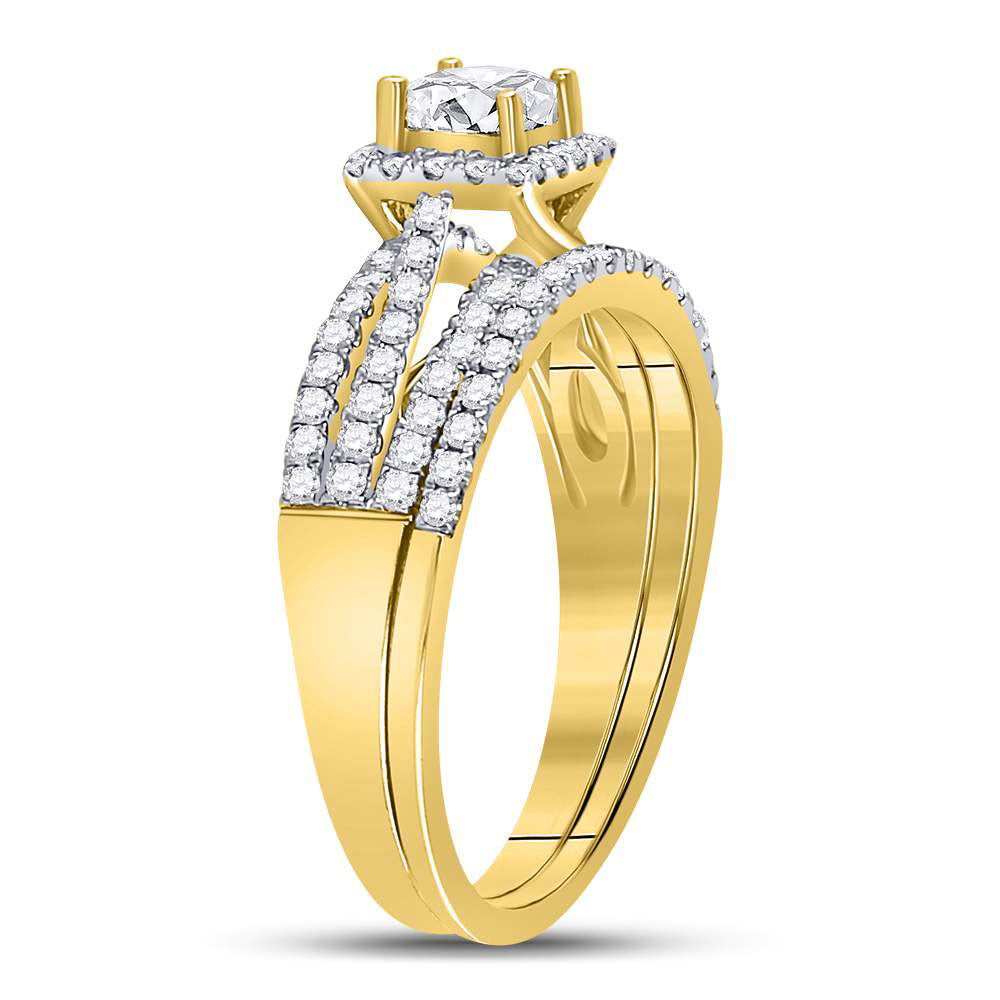 14kt Yellow Gold Princess Diamond Bridal Wedding Ring Band Set 1 Cttw