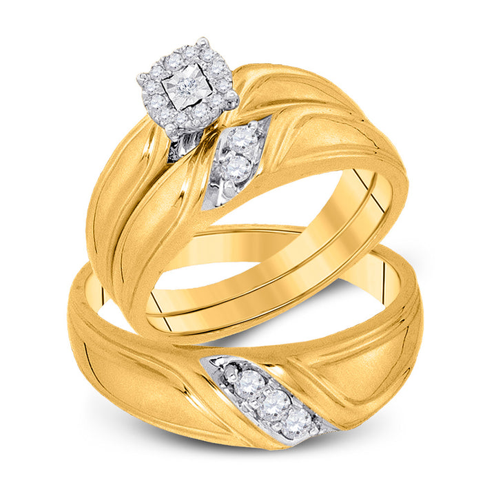 10kt Yellow Gold His Hers Round Diamond Solitaire Matching Wedding Set 1/4 Cttw