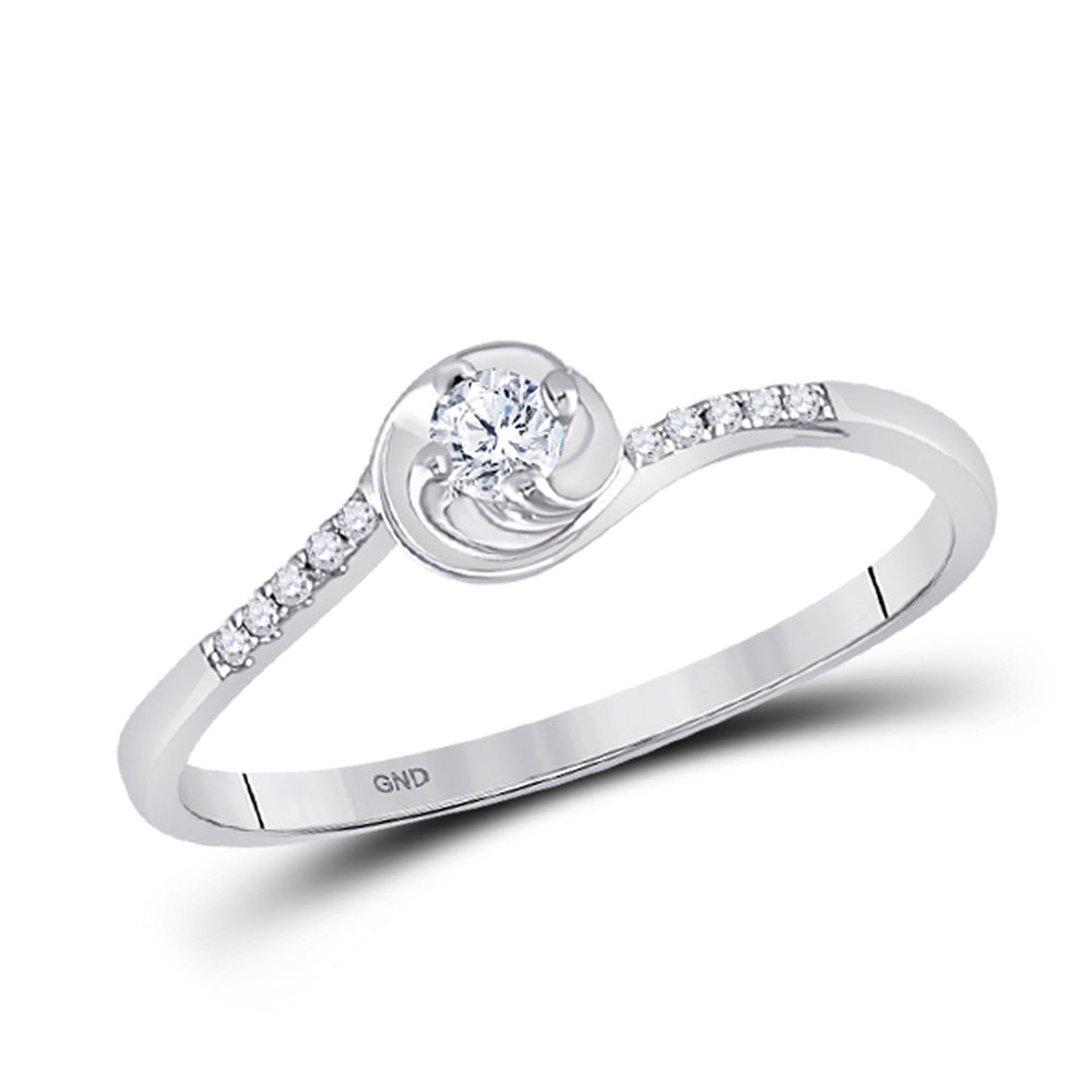 10kt White Gold Womens Round Diamond Solitaire Promise Ring 1/10 Cttw