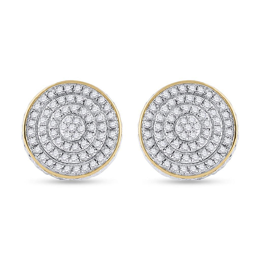 10kt Yellow Gold Mens Round Diamond 3D Disk Circle Earrings 1/3 Cttw