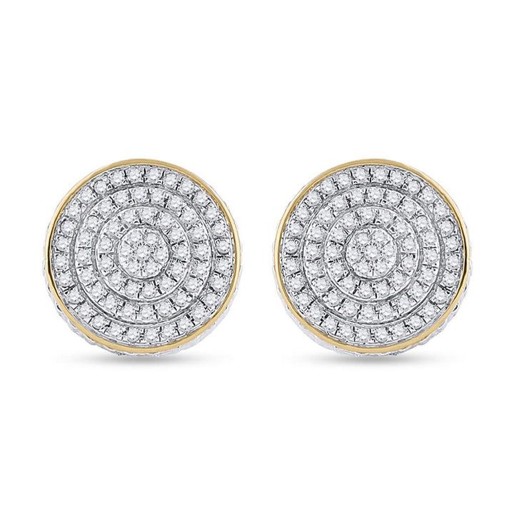 10kt Yellow Gold Mens Round Diamond 3D Disk Circle Earrings 1/3 Cttw