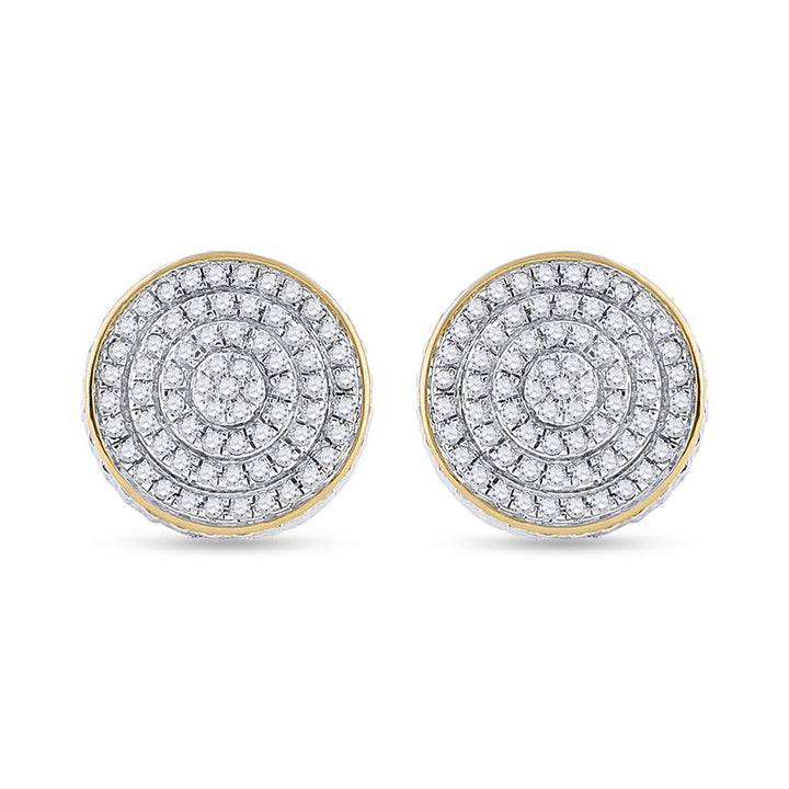 10kt Yellow Gold Mens Round Diamond 3D Disk Circle Earrings 1/3 Cttw