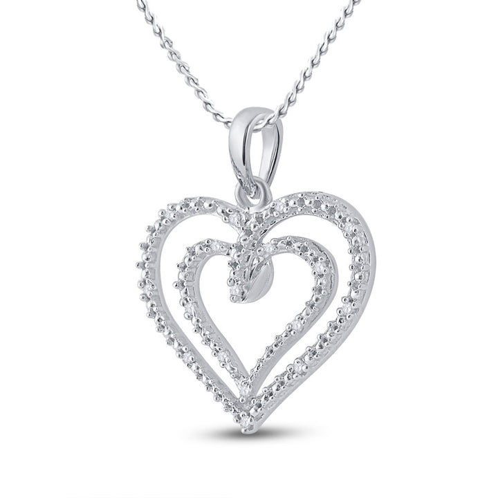 Sterling Silver Womens Round Diamond Heart Pendant 1/20 Cttw