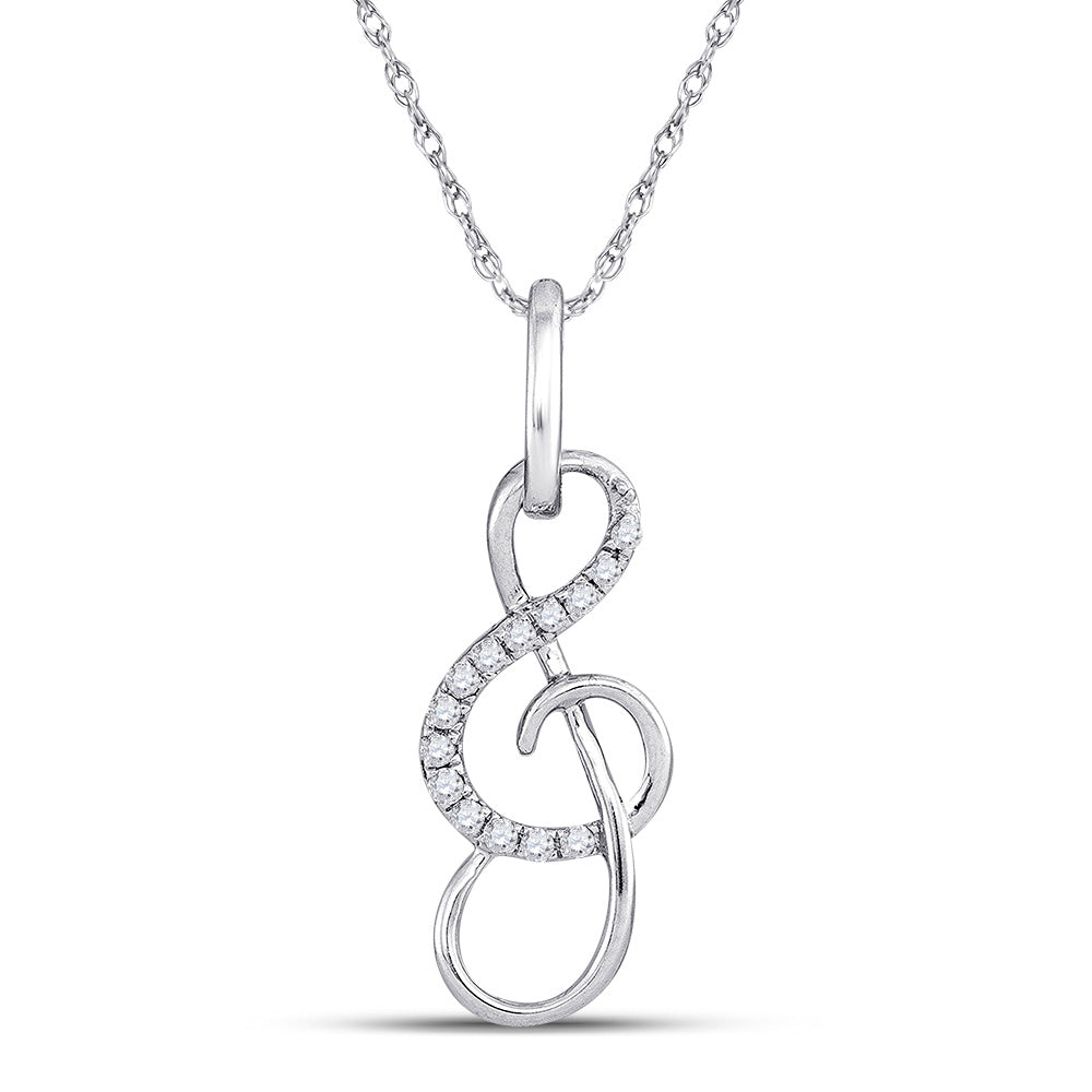 10kt White Gold Womens Round Diamond Treble Clef Music Note Pendant 1/10 Cttw