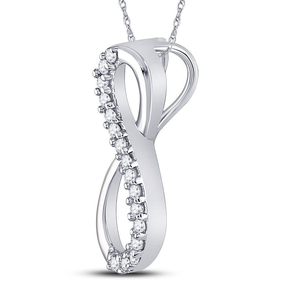 10kt White Gold Womens Round Diamond Infinity Pendant 1/10 Cttw