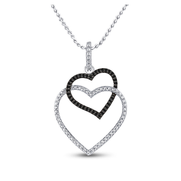 Sterling Silver Womens Round Black Color Enhanced Diamond Heart Pendant 1/8 Cttw