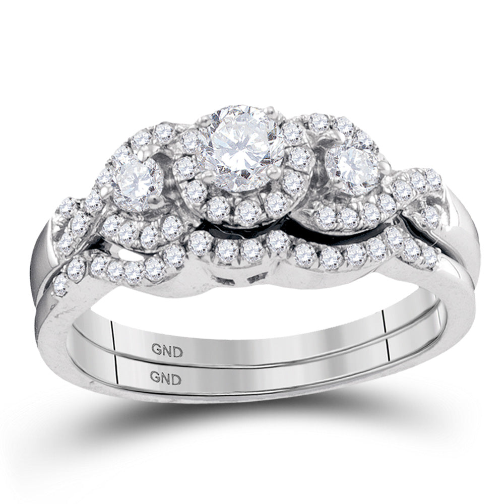 10k White Gold Round Diamond Bridal Wedding Ring Band Set 5/8 Cttw