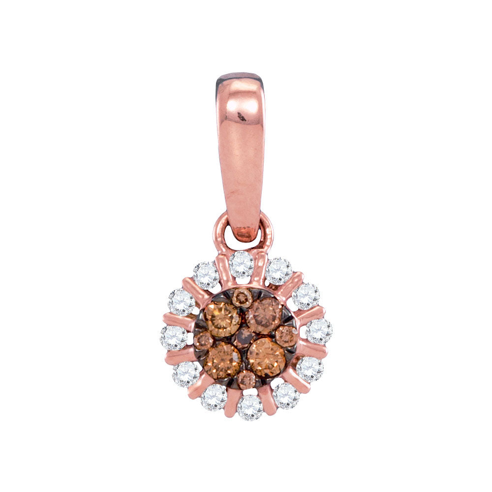 14kt Rose Gold Womens Round Brown Diamond Cluster Pendant 1/4 Cttw