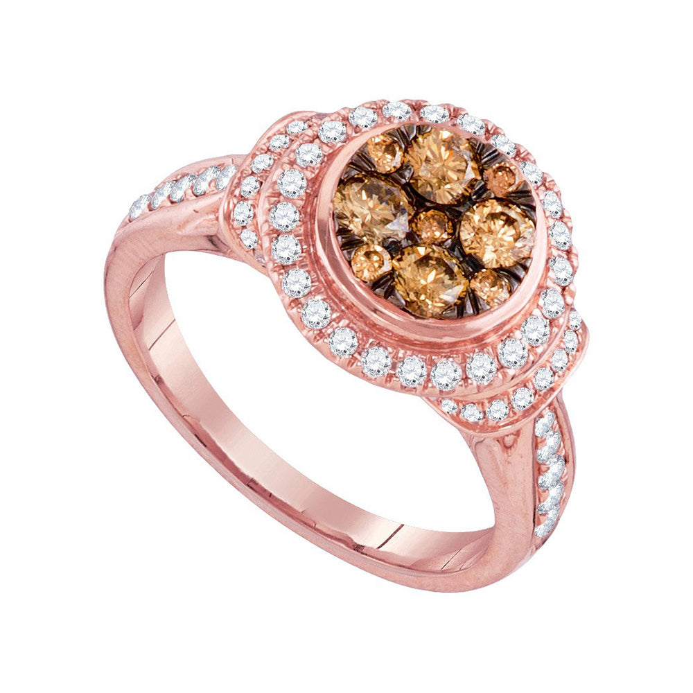 14kt Rose Gold Womens Round Brown Diamond Cluster Ring 1 Cttw