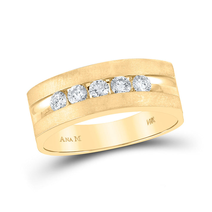 14kt Yellow Gold Mens Round Diamond Wedding 5-Stone Band Ring 1/2 Cttw