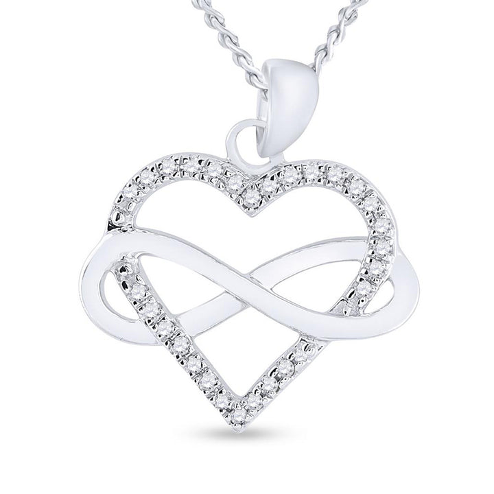 Sterling Silver Womens Round Diamond Heart Pendant 1/6 Cttw