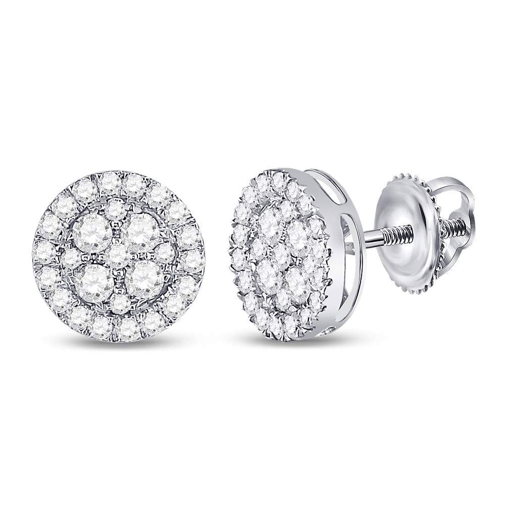 10kt White Gold Womens Round Diamond Framed Flower Cluster Earrings 1 Cttw