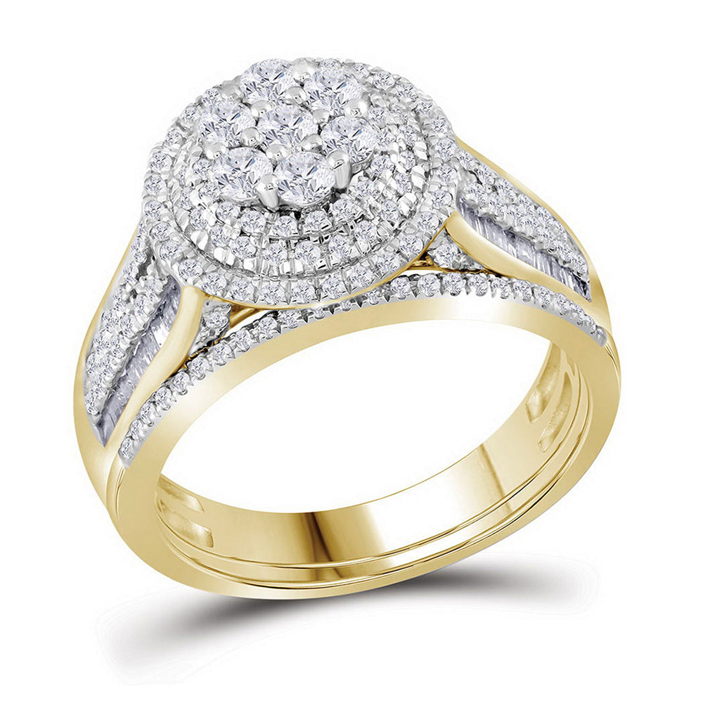 10kt Yellow Gold Round Diamond Bridal Wedding Ring Band Set 1 Cttw