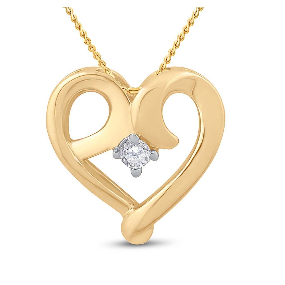 10kt Yellow Gold Womens Round Diamond Solitaire Heart Pendant 1/20 Cttw