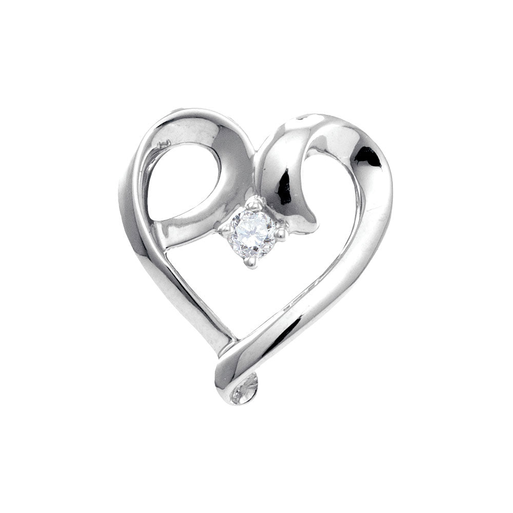 10kt White Gold Womens Round Diamond Solitaire Heart Pendant 1/20 Cttw