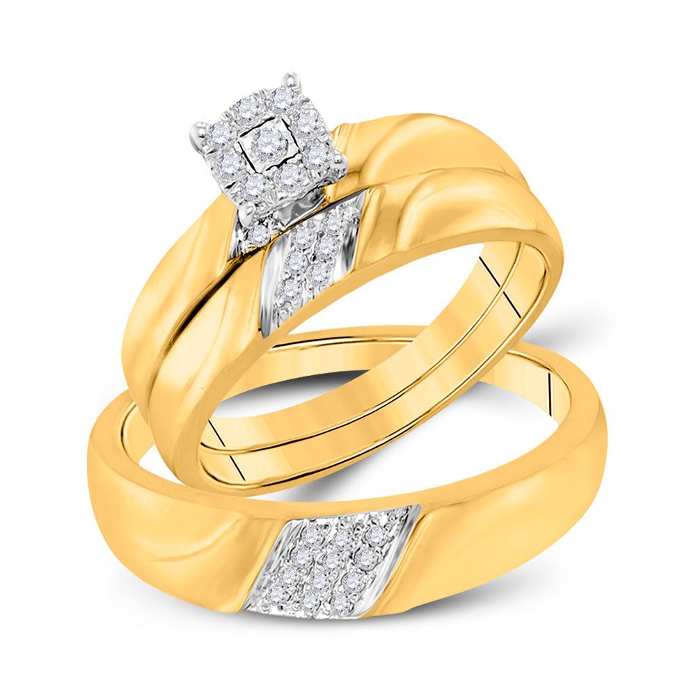 10kt Yellow Gold His Hers Round Diamond Solitaire Matching Wedding Set 1/5 Cttw