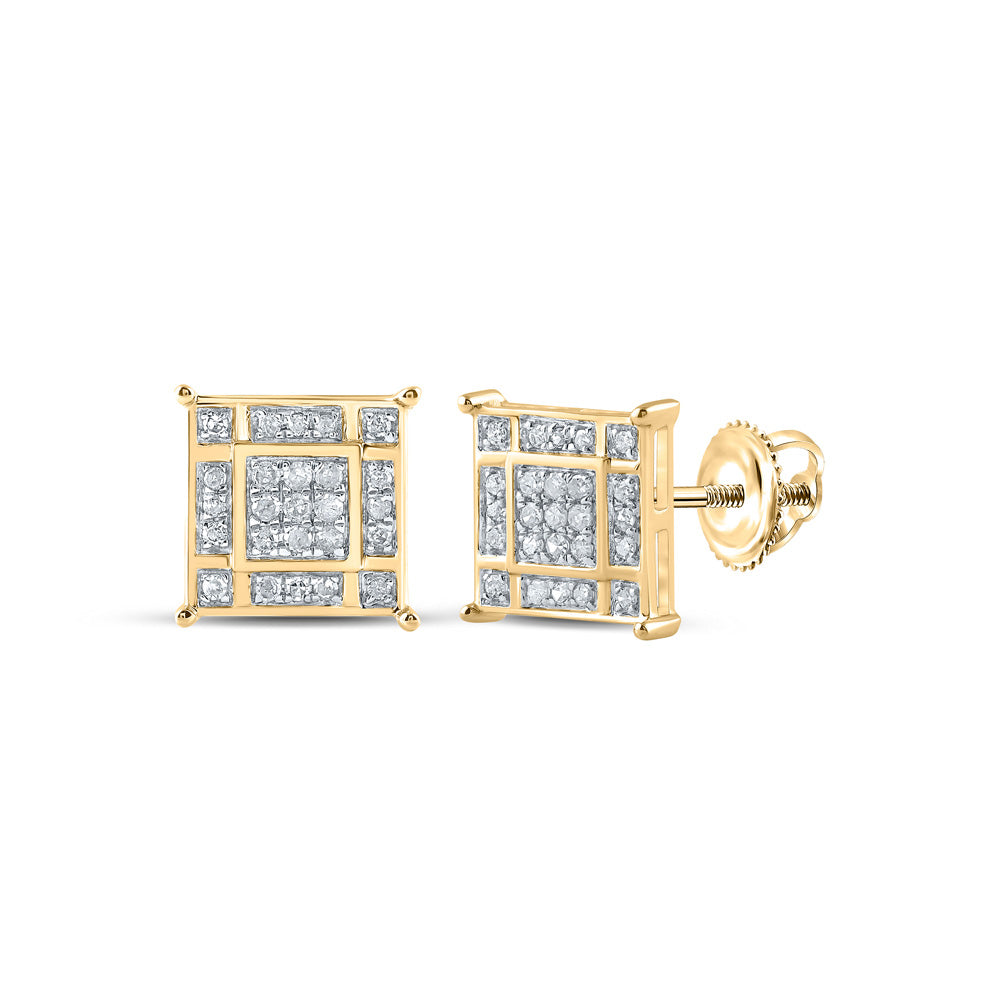 10kt Yellow Gold Womens Round Diamond Square Earrings 1/3 Cttw