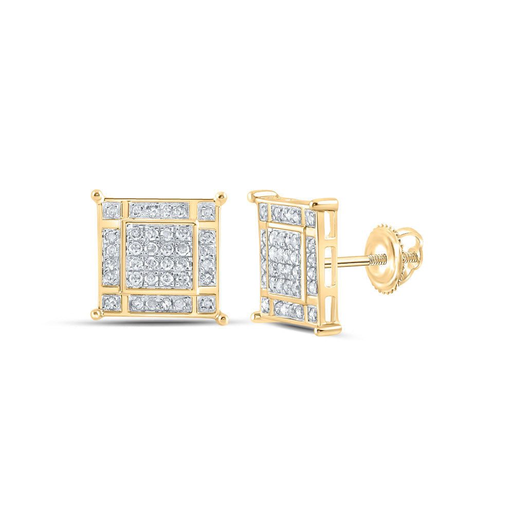 10kt Yellow Gold Womens Round Diamond Square Earrings 1/2 Cttw