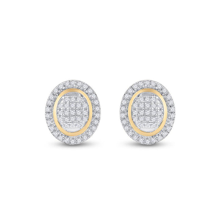 10kt Yellow Gold Womens Round Diamond Oval Earrings 1/4 Cttw