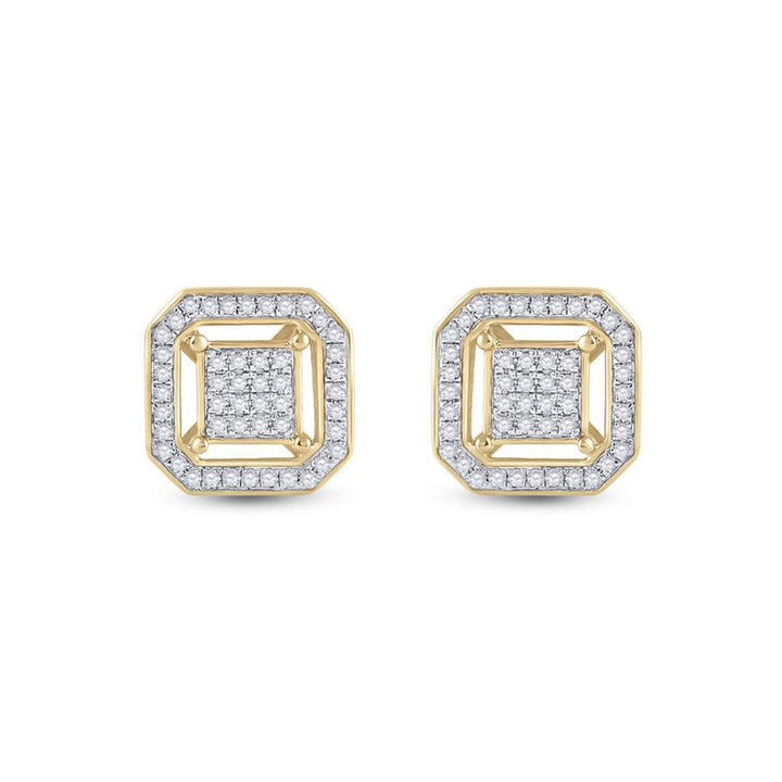 10kt Yellow Gold Womens Round Diamond Square Earrings 1/4 Cttw