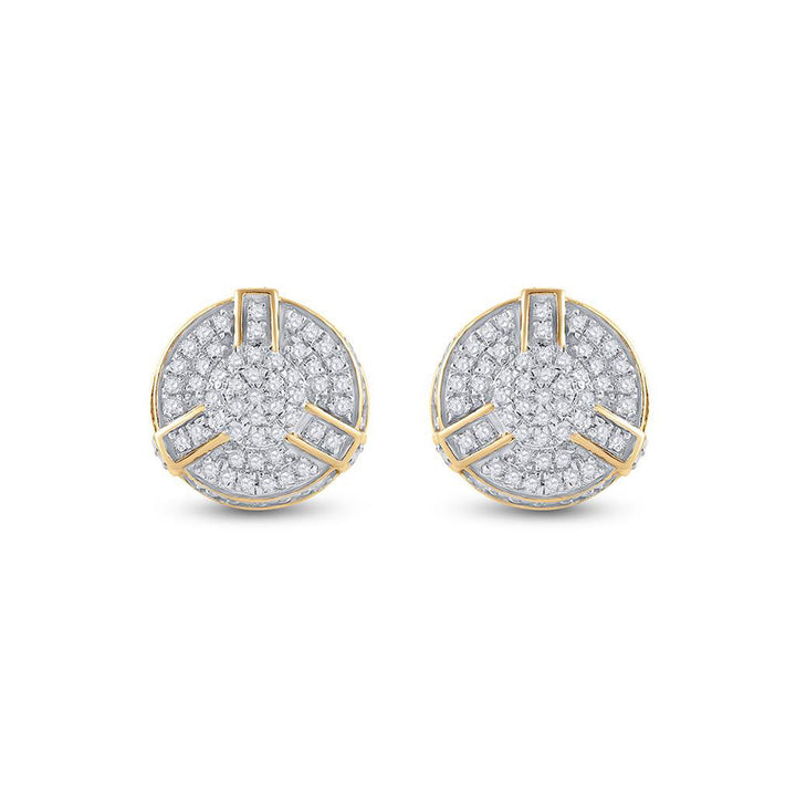 Yellow-tone Sterling Silver Mens Round Diamond 3D Disk Circle Earrings 1/4 Cttw