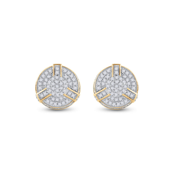 Yellow-tone Sterling Silver Mens Round Diamond 3D Disk Circle Earrings 1/4 Cttw