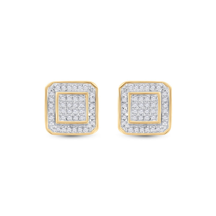 10kt Yellow Gold Mens Round Diamond Square Earrings 1/4 Cttw