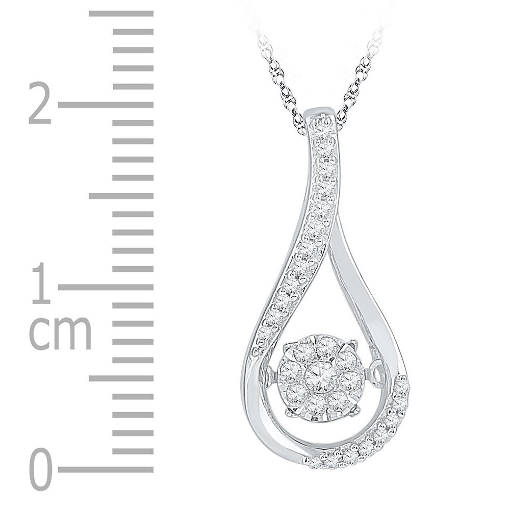 10kt White Gold Womens Round Diamond Moving Cluster Teardrop Pendant 1/6 Cttw