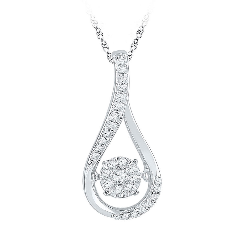 10kt White Gold Womens Round Diamond Moving Cluster Teardrop Pendant 1/6 Cttw